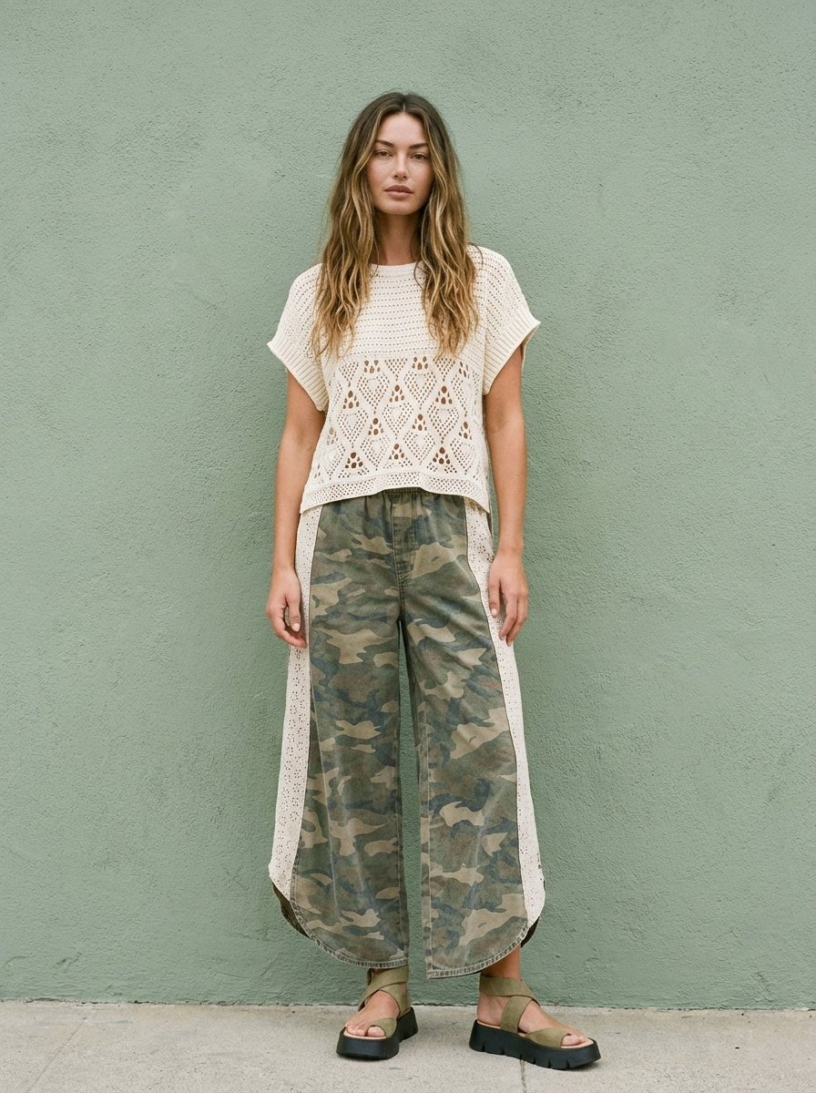 Grace Camo and Lace Wide - Leg Pants - Westly