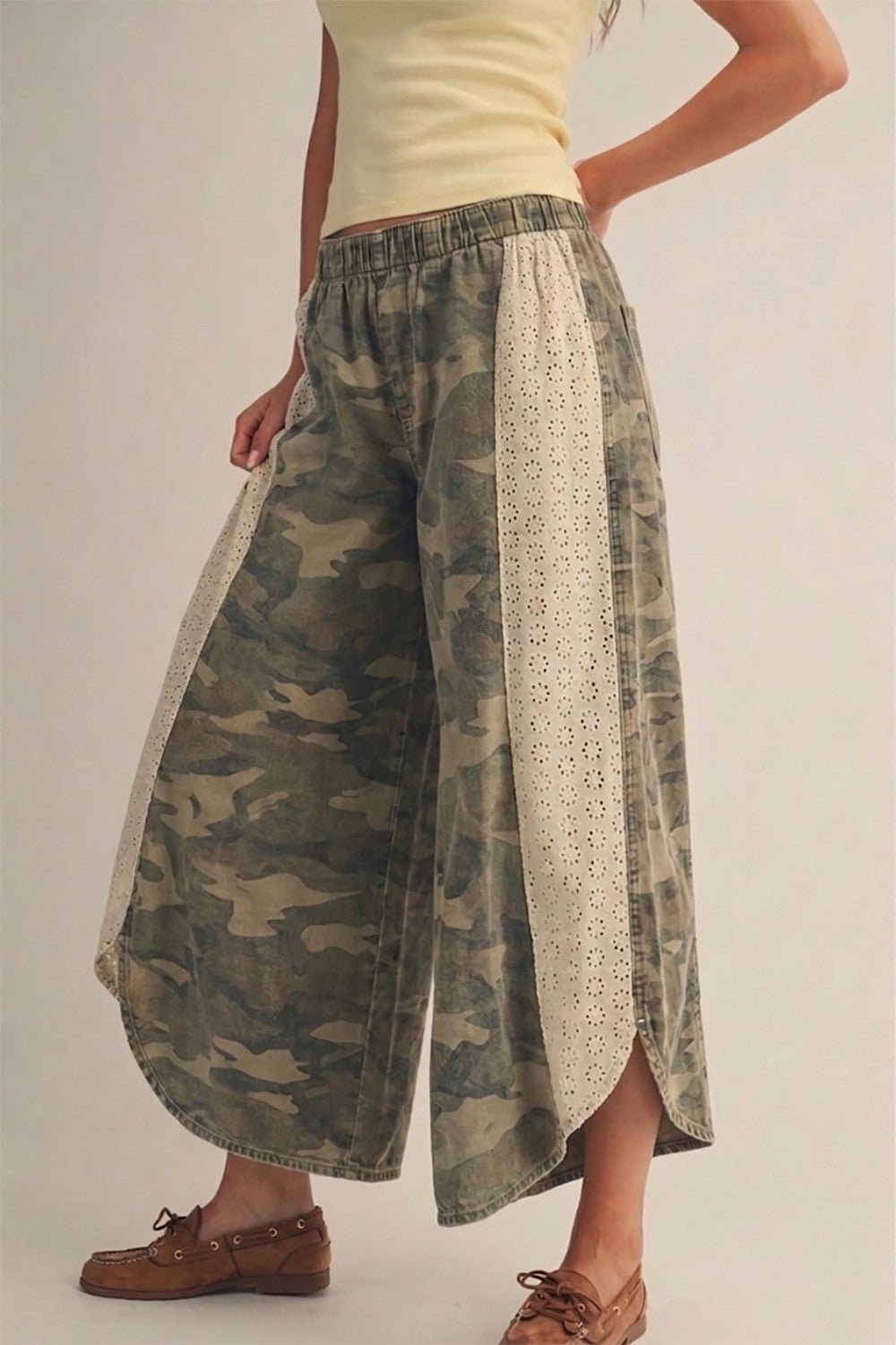Grace Camo and Lace Wide - Leg Pants - Westly