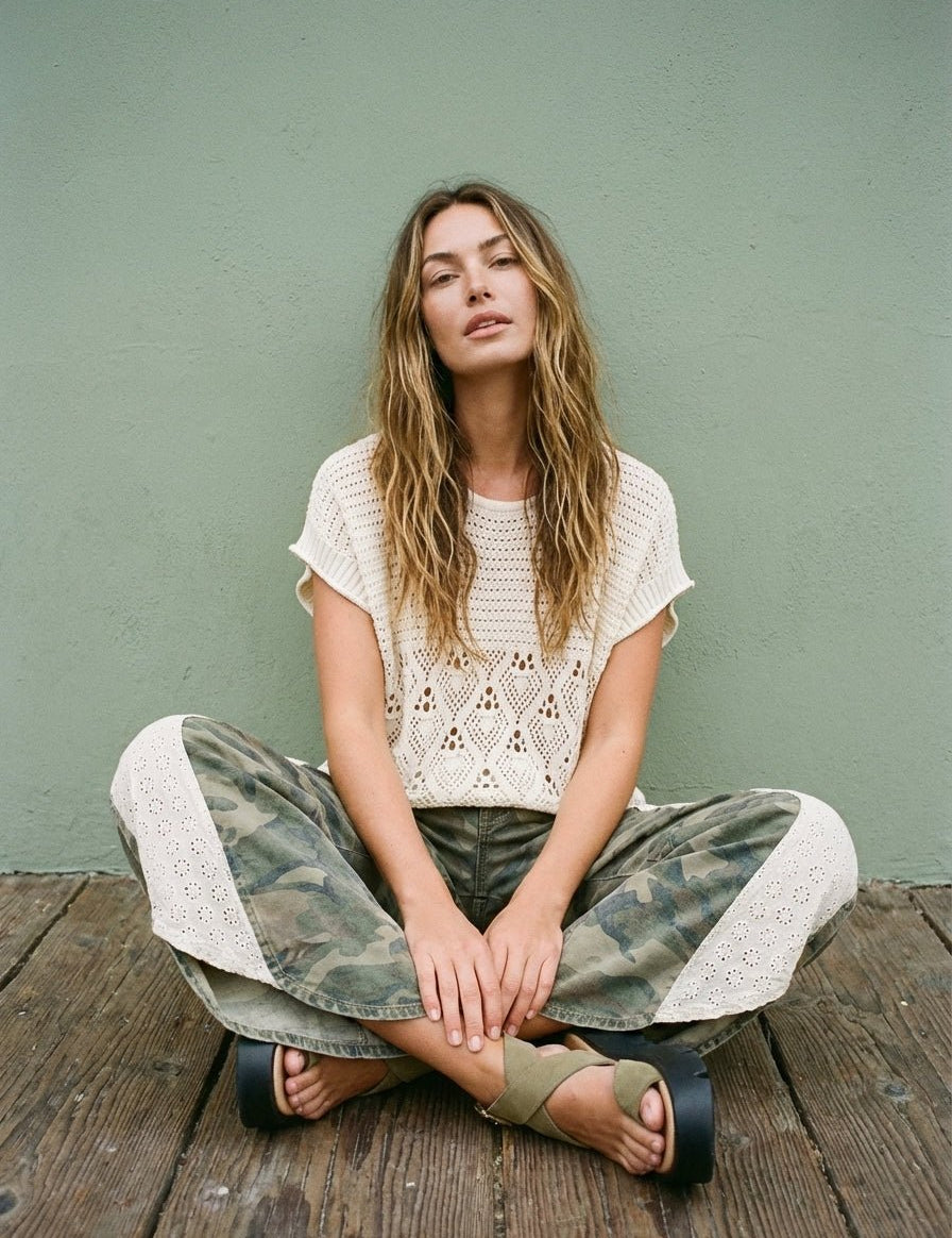 Grace Camo and Lace Wide - Leg Pants - Westly