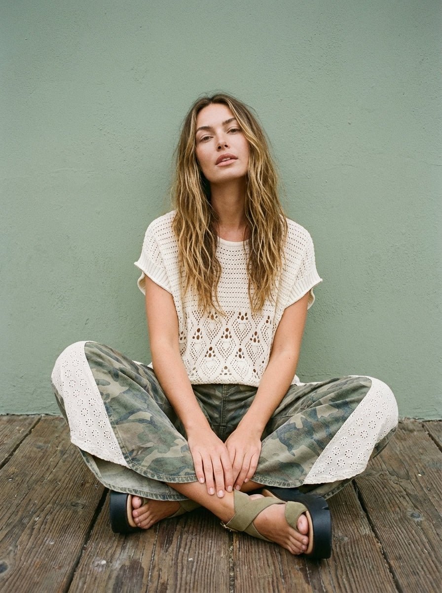 Grace Camo and Lace Wide - Leg Pants - Westly