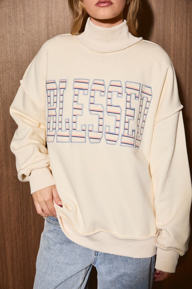 Grateful Blessed Mock Neck Sweatshirt in Cream - product photo 10