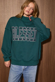 Grateful Blessed Mock Neck Sweatshirt in Hunter Green - product photo 12