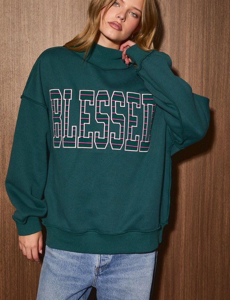 Grateful Blessed Mock Neck Sweatshirt in Hunter Green - product photo 12
