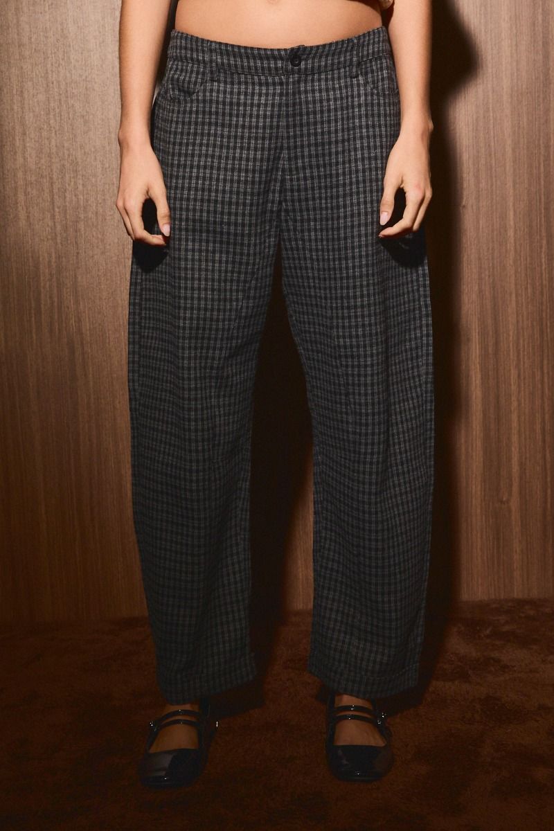 Grayson Plaid Barrel Pants in Black Plaid - product photo 1