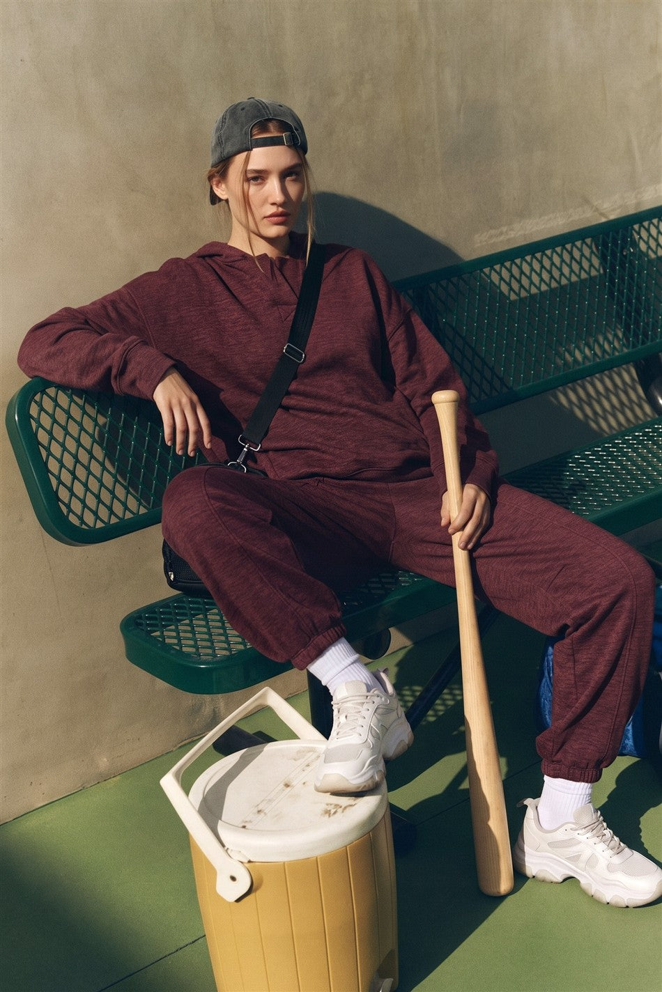 Greer Brushed Polo Neck Hoodie in Dark Cherry, photo 1