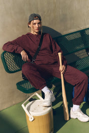 Greer Brushed Polo Neck Hoodie in Dark Cherry, photo 1