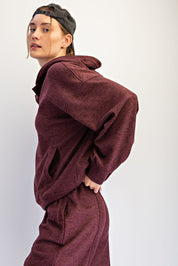 Greer Brushed Polo Neck Hoodie in Dark Cherry, photo 4