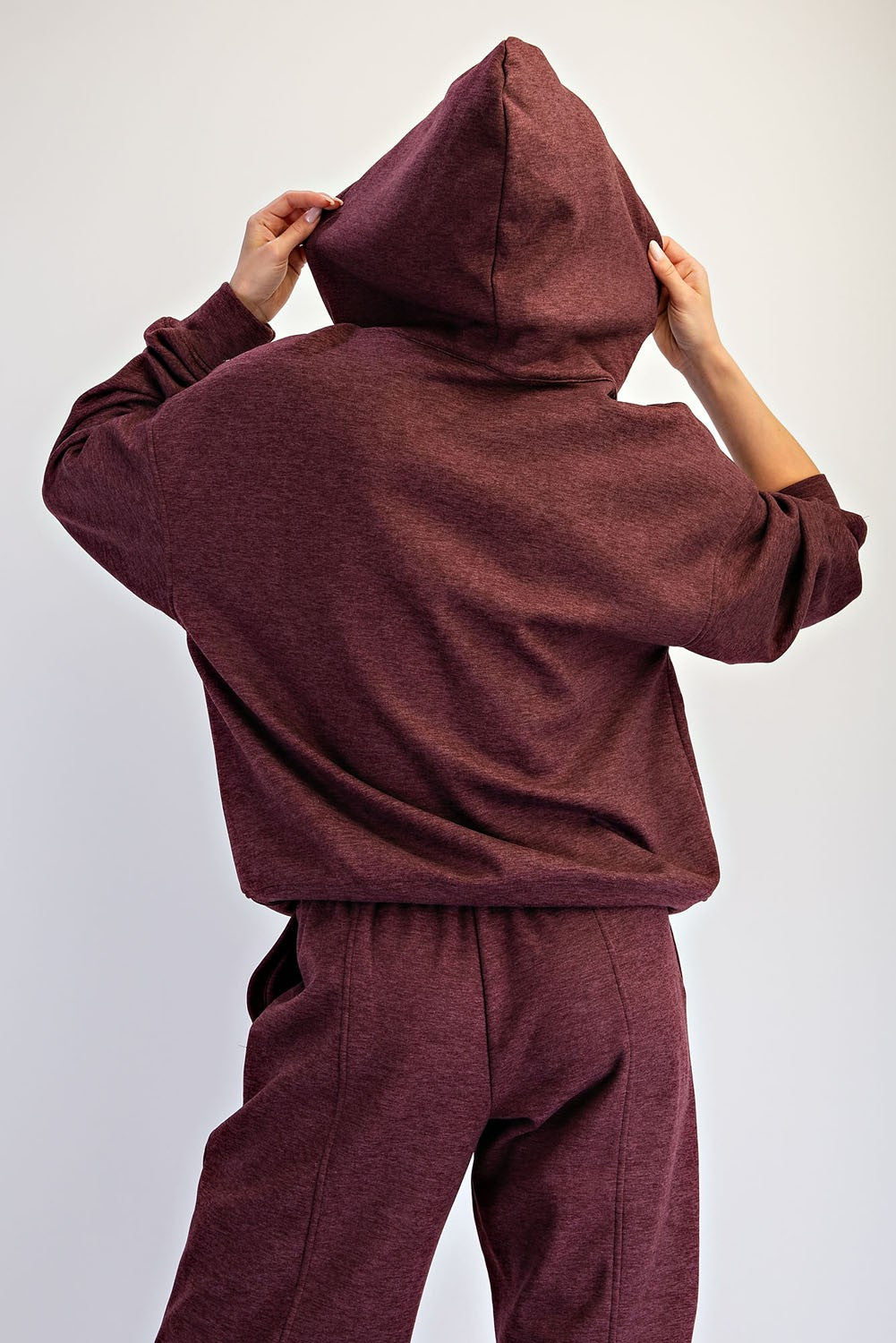 Greer Brushed Polo Neck Hoodie in Dark Cherry, photo 5