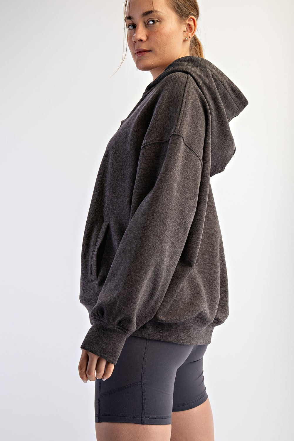 Greer Brushed Polo Neck Hoodie in Heather Charcoal, photo 4