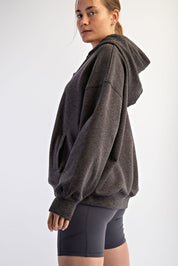 Greer Brushed Polo Neck Hoodie in Heather Charcoal, photo 4