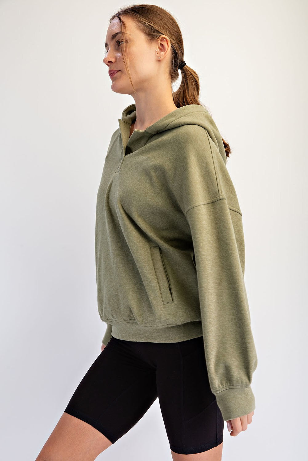 Greer Brushed Polo Neck Hoodie in Winter Sage, photo 2