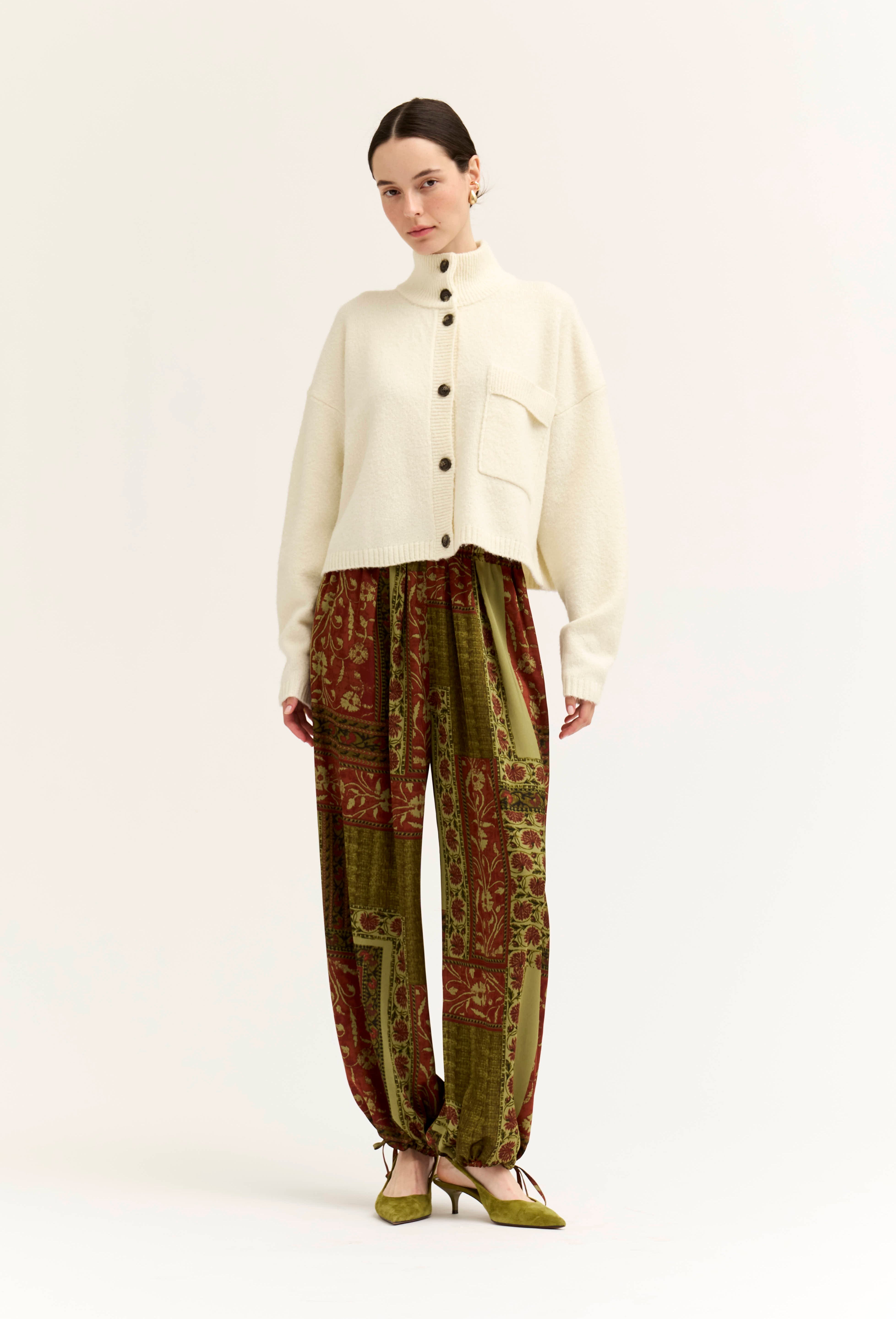 Greystone Funnel Neck Crop Cardigan in Ivory, photo 3