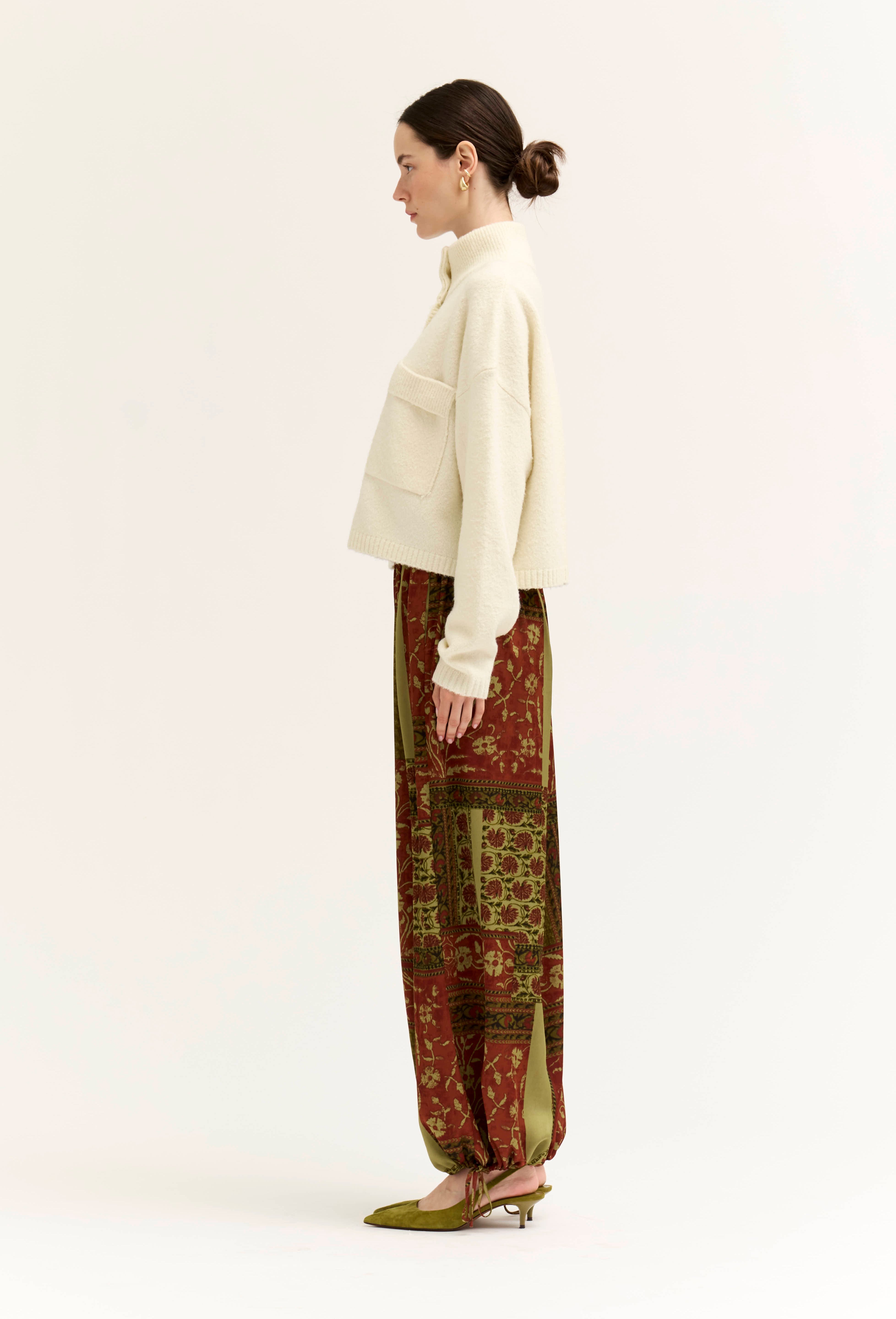 Greystone Funnel Neck Crop Cardigan in Ivory, photo 4