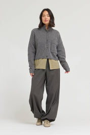 Greystone Funnel Neck Crop Cardigan in Warm Grey, photo 2