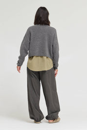 Greystone Funnel Neck Crop Cardigan in Warm Grey, photo 6