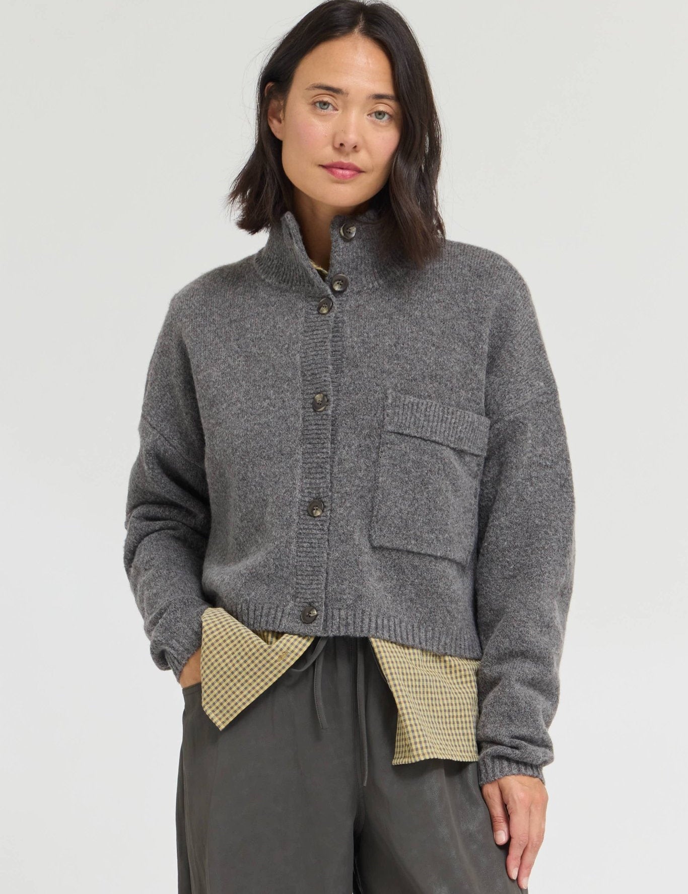 Greystone Funnel Neck Cropped Cardigan - Westly
