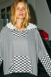 Gridline Checkerboard Hooded Pullover - Black
