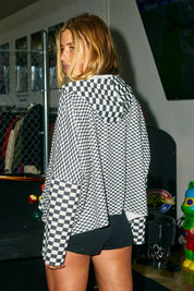 Gridline Checkerboard Hooded Pullover - Black