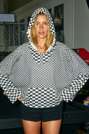 Gridline Checkerboard Hooded Pullover - Black