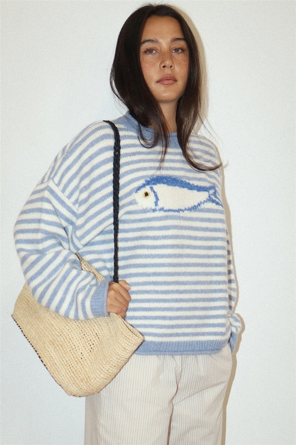 Gulfstream Fish Stripe Sweater - Dusty Blue