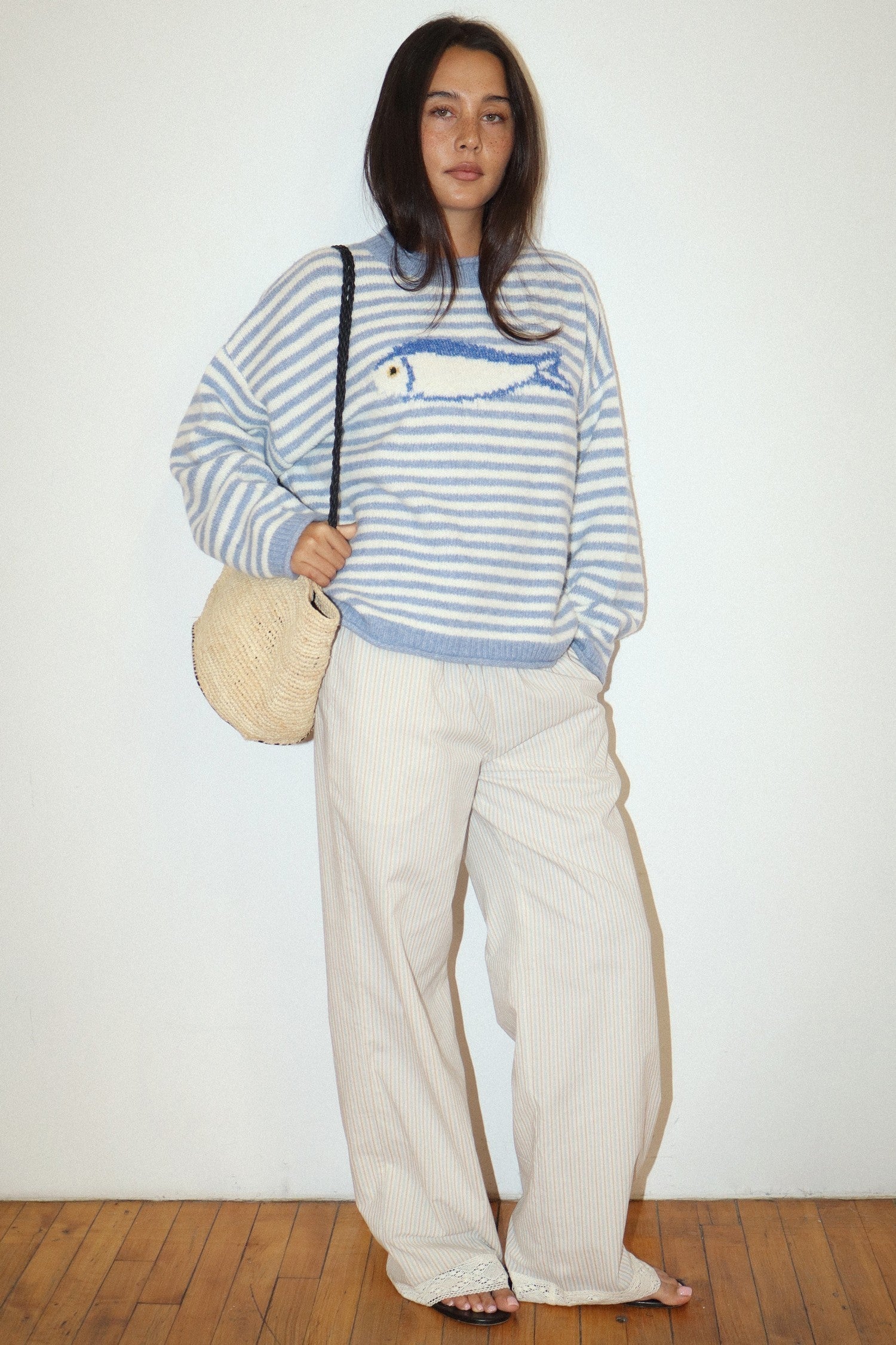 Gulfstream Fish Stripe Sweater - Dusty Blue