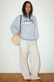 Gulfstream Fish Stripe Sweater - Dusty Blue