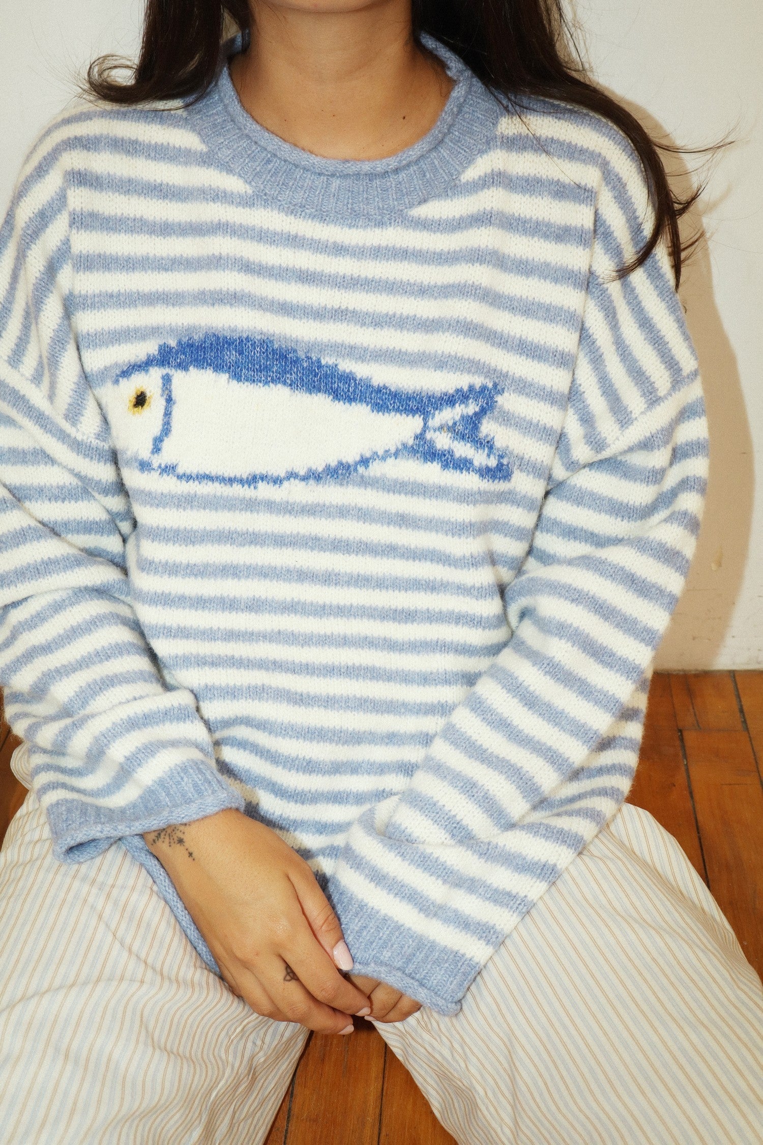 Gulfstream Fish Stripe Sweater - Dusty Blue