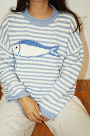 Gulfstream Fish Stripe Sweater - Dusty Blue