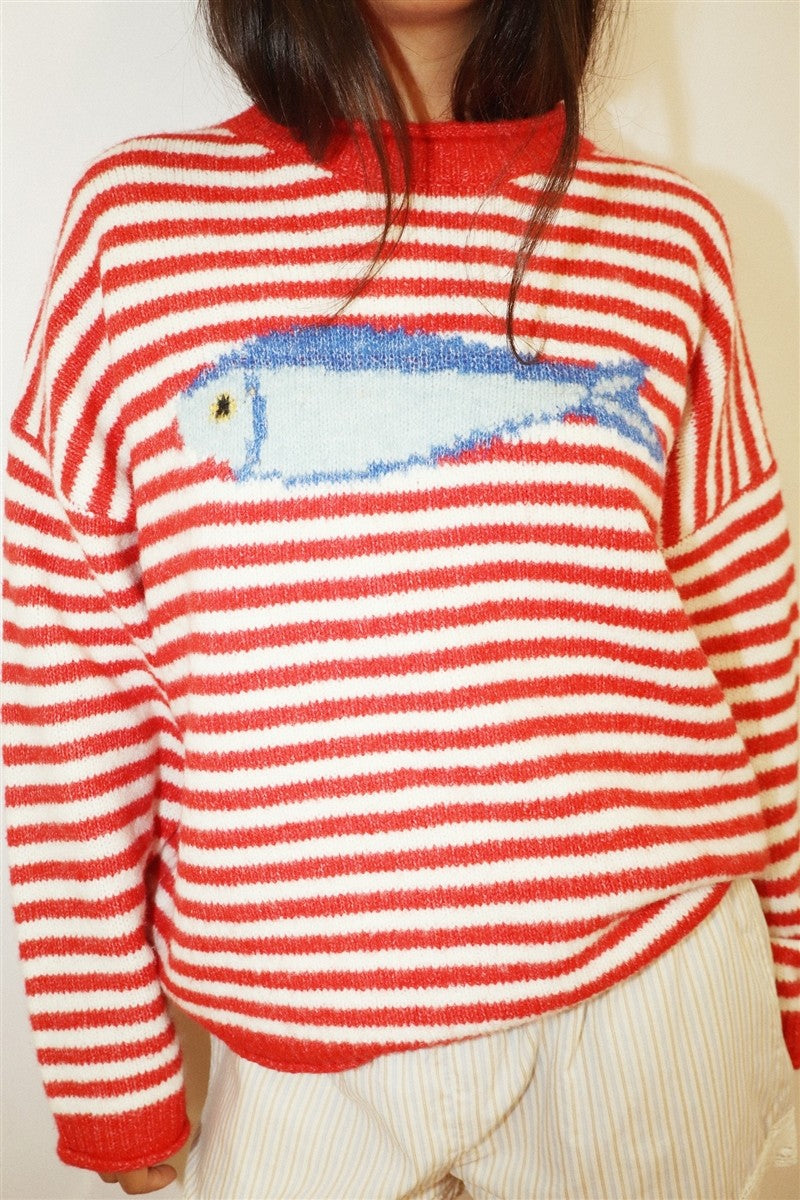 Gulfstream Fish Stripe Sweater - Red