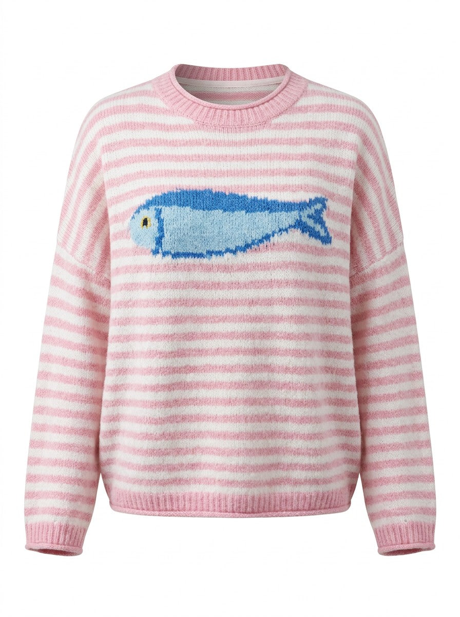 Gulfstream Fish Stripe Sweater - Strawberry