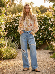 Hadley Fold - Over Waistband Wide - Leg Distressed Jeans - Westly