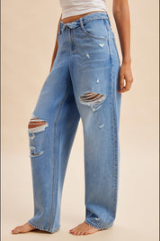 Hadley Fold - Over Waistband Wide - Leg Distressed Jeans - Westly
