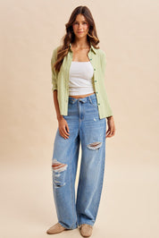 Hadley Fold - Over Waistband Wide - Leg Distressed Jeans - Westly