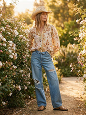 Hadley Fold - Over Waistband Wide - Leg Distressed Jeans - Westly