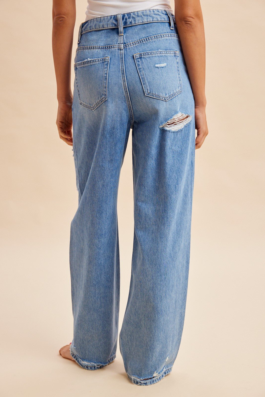 Hadley Fold - Over Waistband Wide - Leg Distressed Jeans - Westly