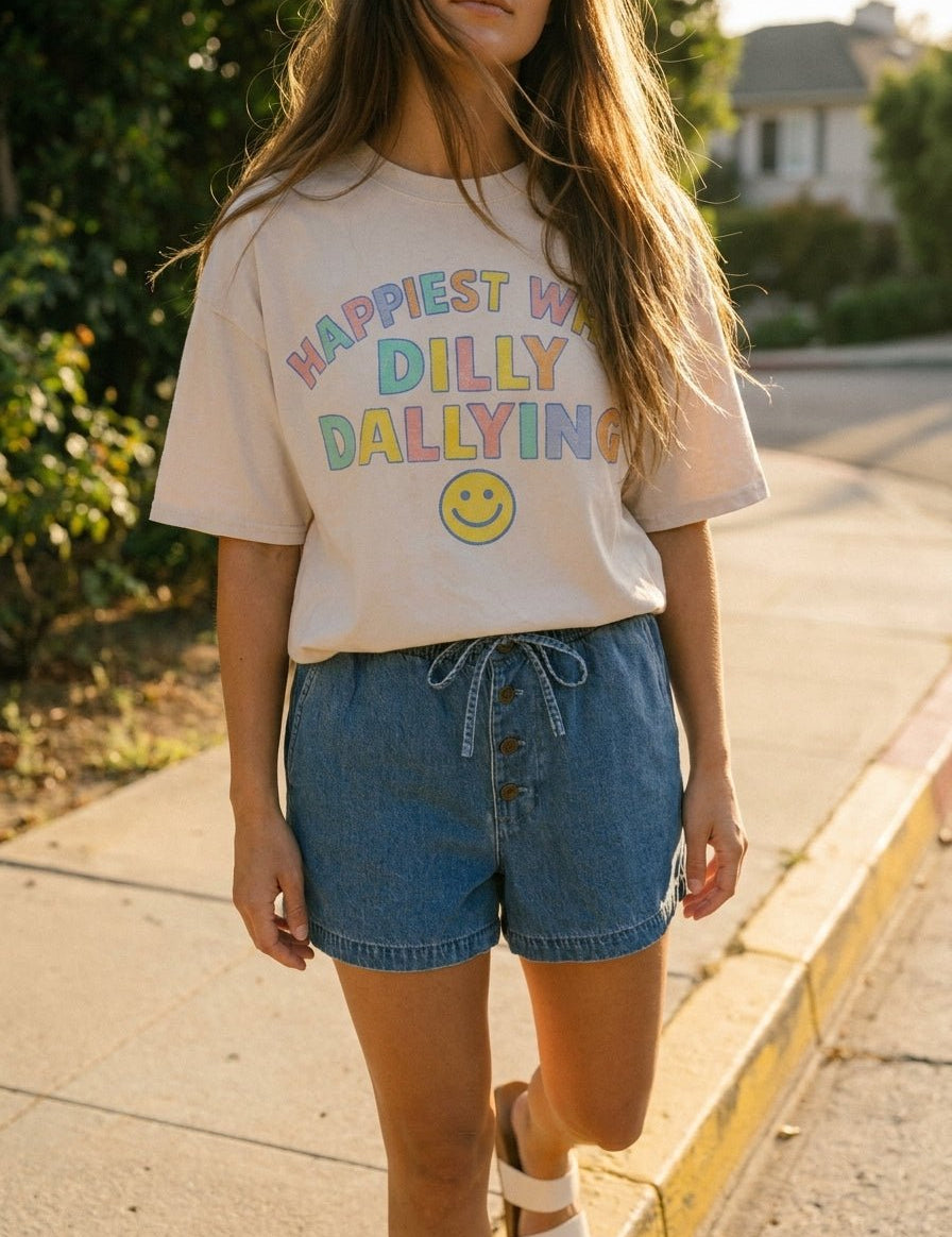 Happiest When Dilly Dallying Oversized Graphic Tee - Westly