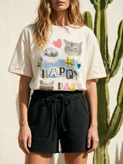 Happy Days Cats Collage Oversized Graphic Tee - Westly