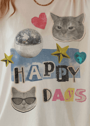 Happy Days Cats Collage Oversized Graphic Tee - Westly