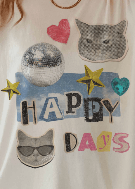 Happy Days Cats Collage Oversized Graphic Tee - Westly