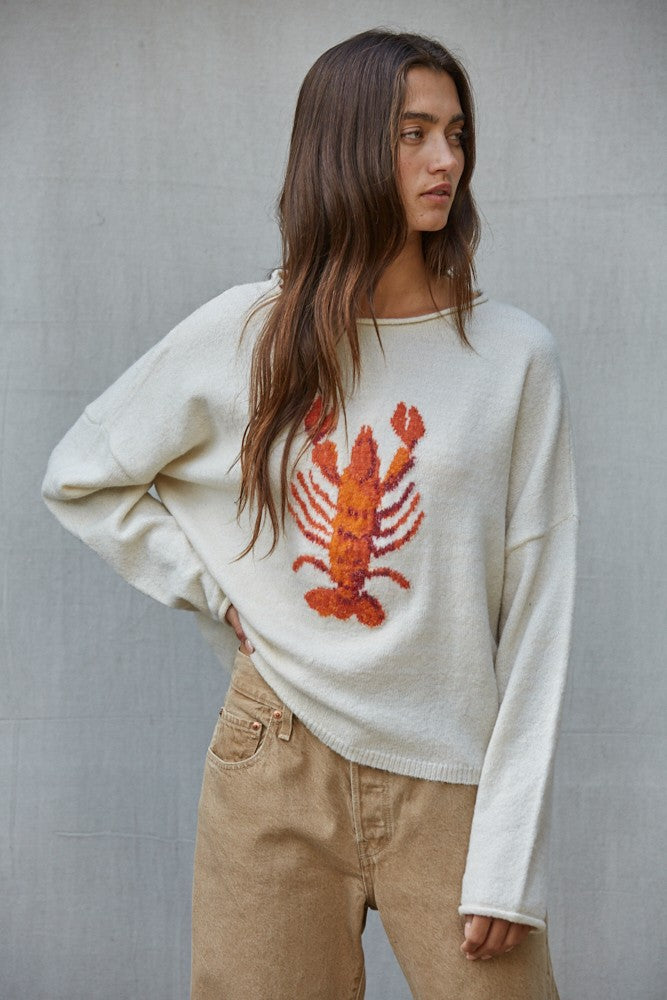 Harbor Catch Lobster Knit Sweater in Cream Orange - product photo 1