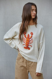 Harbor Catch Lobster Knit Sweater in Cream Orange - product photo 1