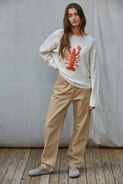 Harbor Catch Lobster Knit Sweater in Cream Orange - product photo 2