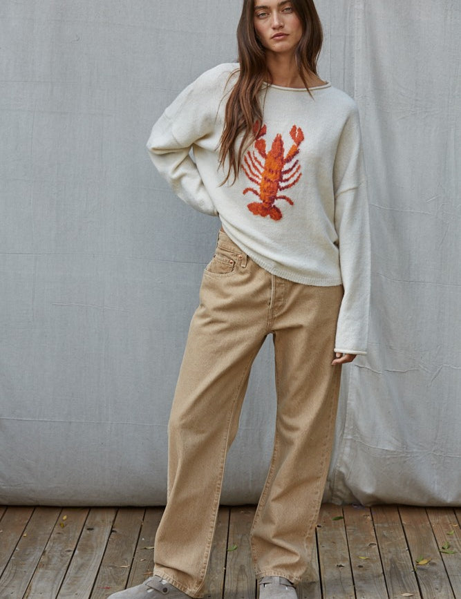 Harbor Catch Lobster Knit Sweater in Cream Orange - product photo 2