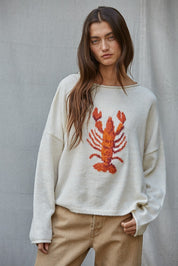 Harbor Catch Lobster Knit Sweater in Cream Orange - product photo 3