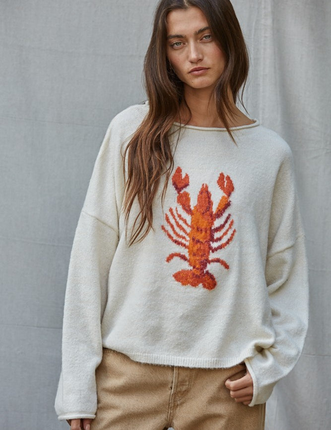Harbor Catch Lobster Knit Sweater in Cream Orange - product photo 3