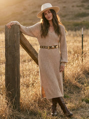 Harlowe Variegated Ribbed V-Neck Sweater Dress - Westly