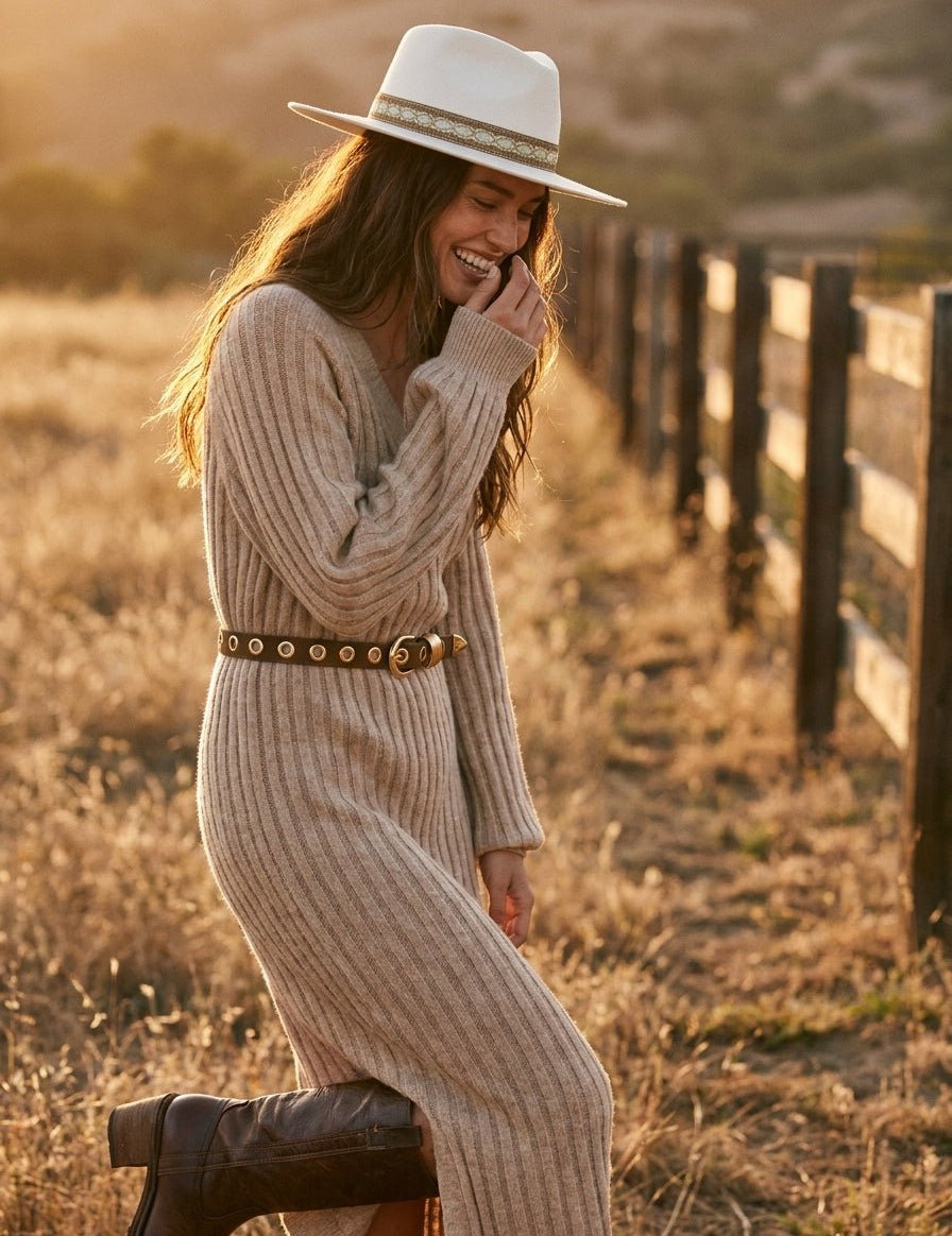 Harlowe Variegated Ribbed V-Neck Sweater Dress - Westly