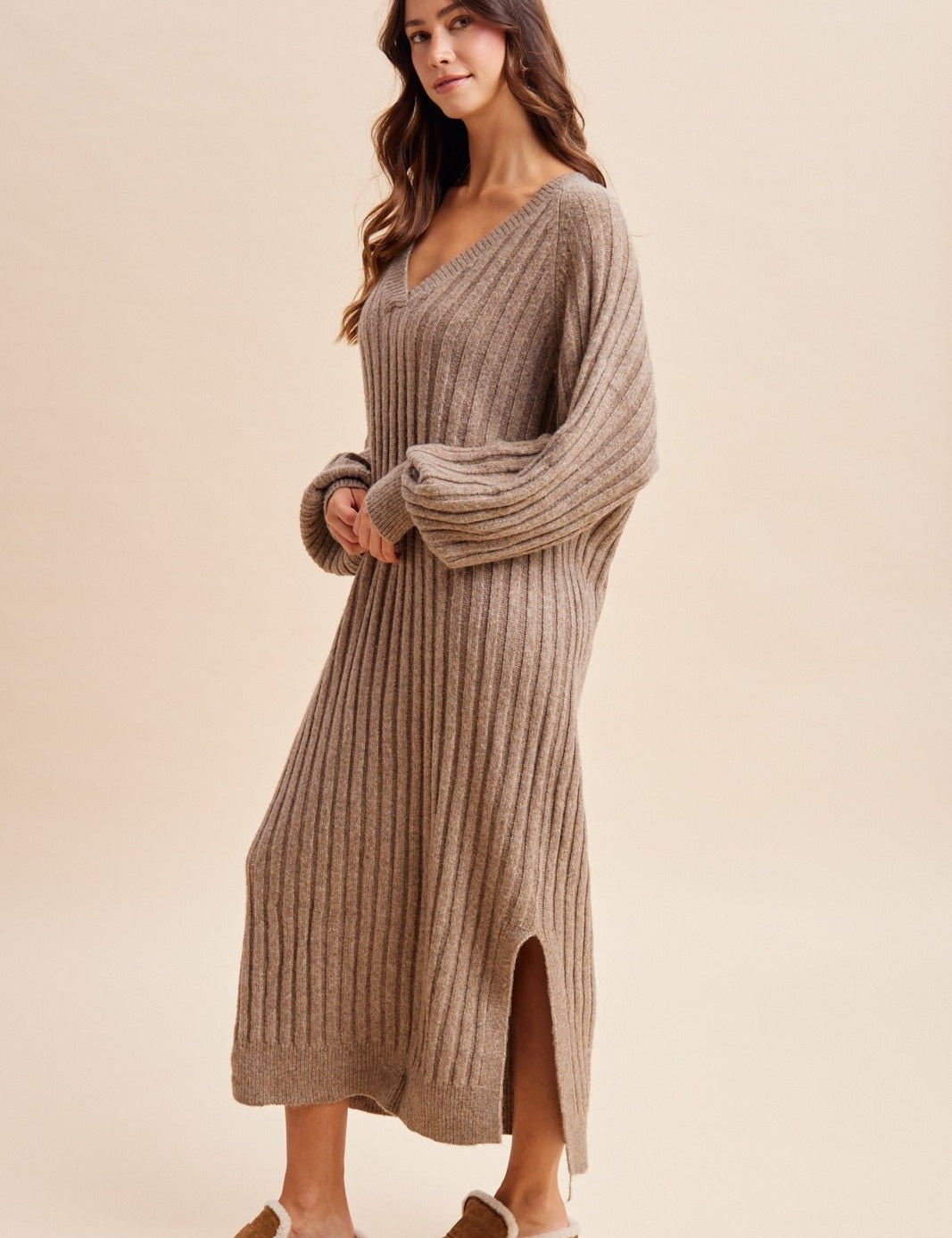 Harlowe Variegated Ribbed V-Neck Sweater Dress - Westly