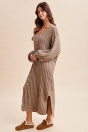 Harlowe Variegated Ribbed V-Neck Sweater Dress - Westly
