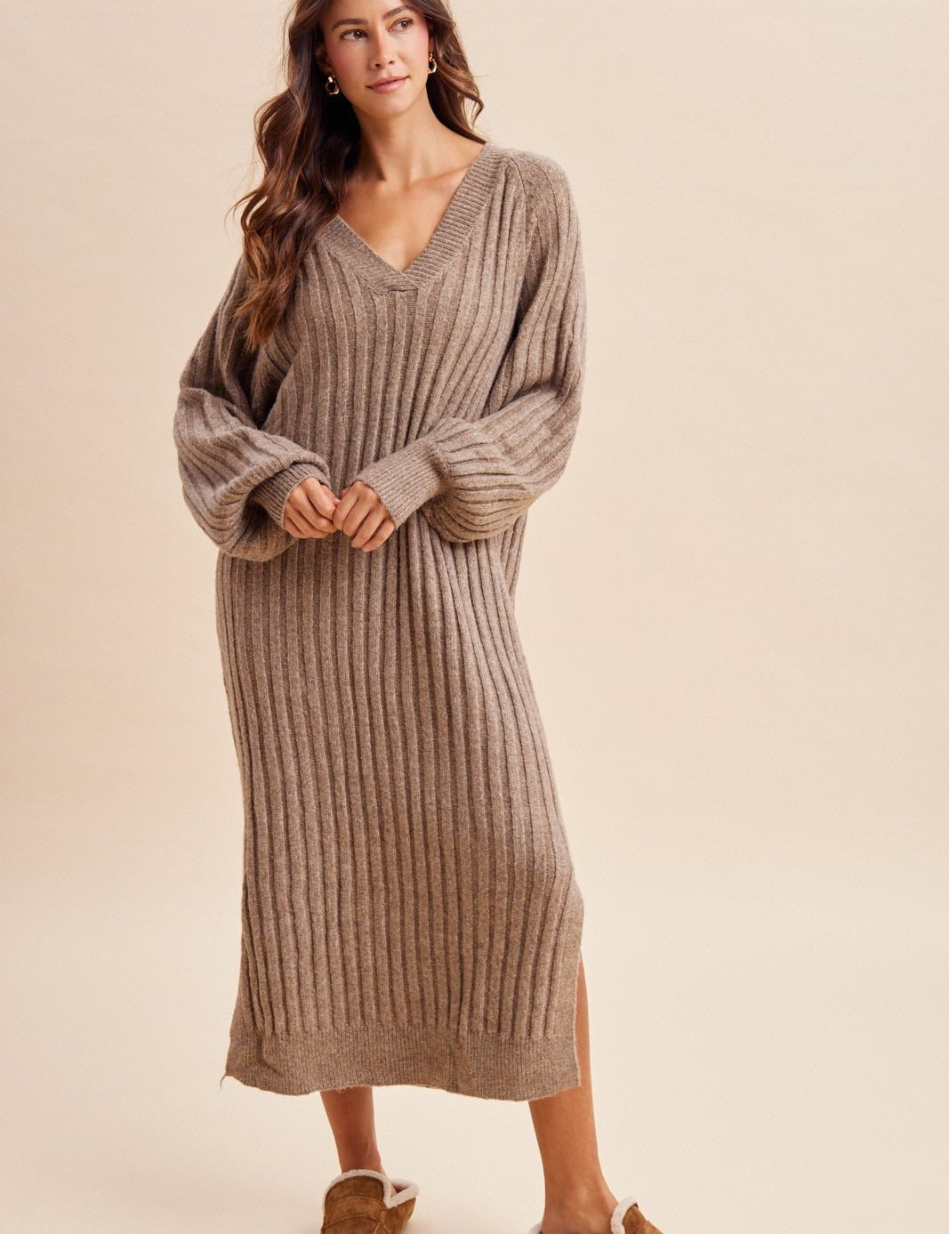 Harlowe Variegated Ribbed V-Neck Sweater Dress - Westly